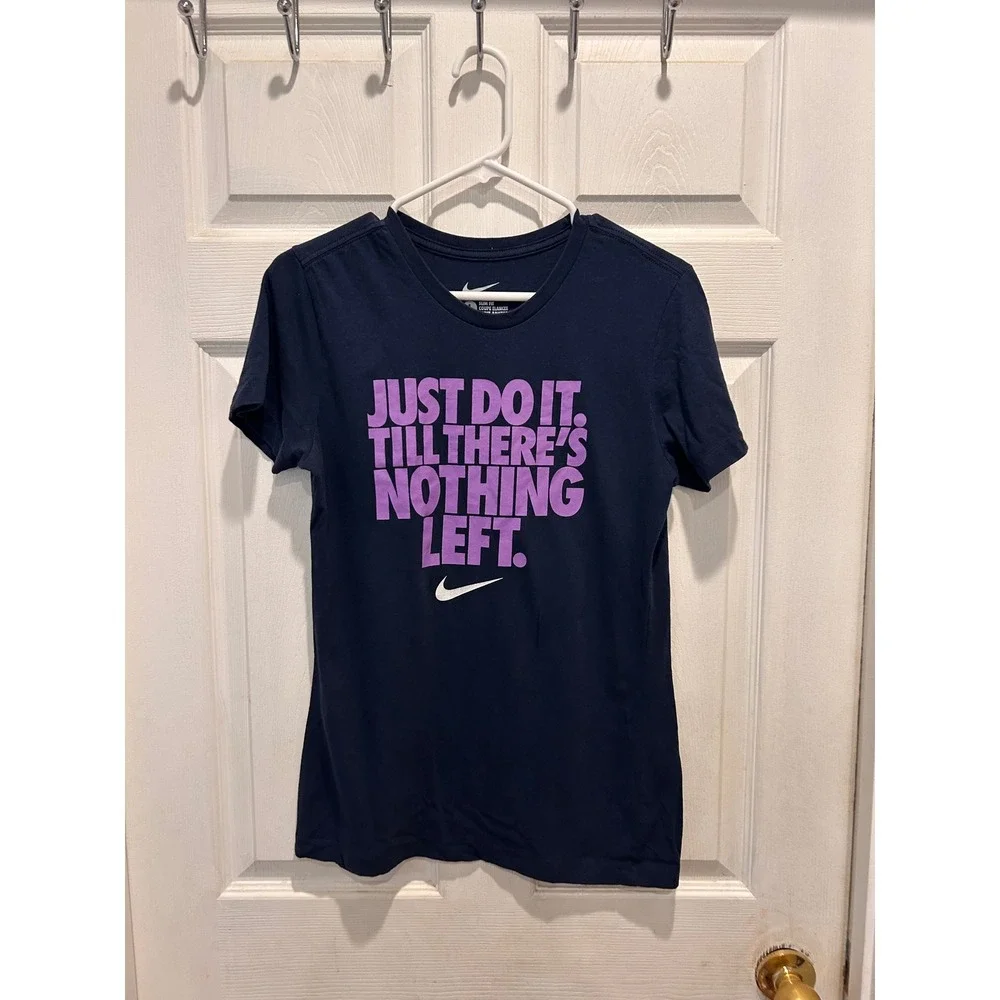 Nike Womens Slim Fit Just Do It‎ Graphic T-Shirt Navy Blue Purple Large L